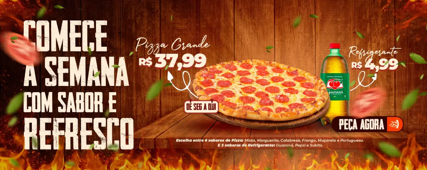 Banner da promoção da pizza + refri